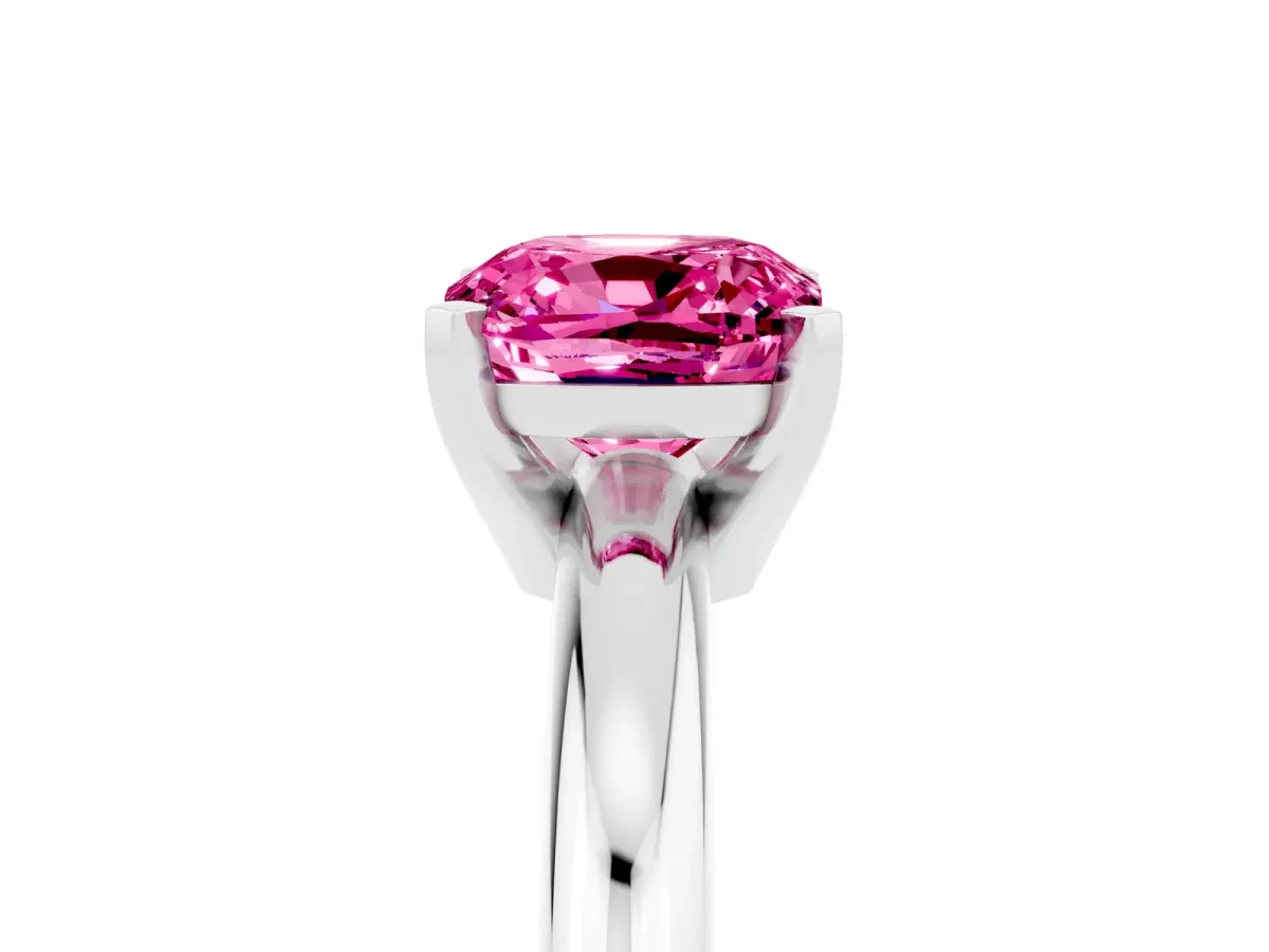 Cushion Cut Pink Sapphire Solitaire Engagement Ring with Round Band and Four-Prong Setting White gold
