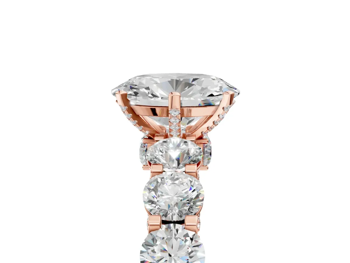 Oval Cut Diamond Side Stone Engagement Ring with Four-Prong Setting Rose gold