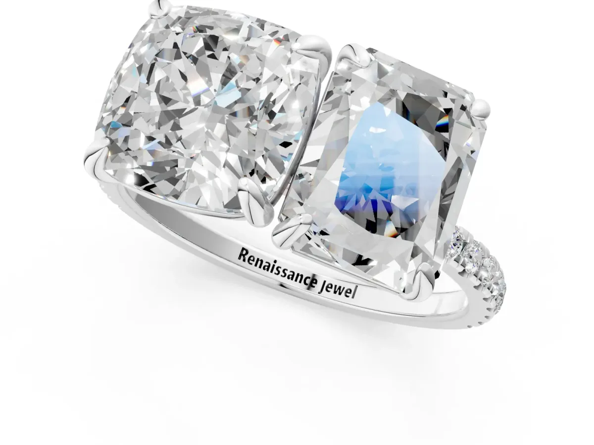 Cushion and Radiant Toi Moi Ring with Prong Setting and Micro Pave Band Silver
