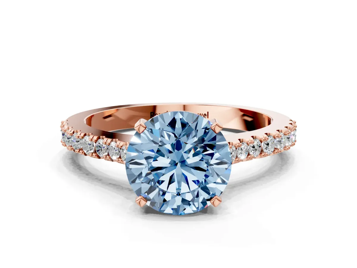 Fancy Blue Asscher Cut Cut Solitaire Diamond Engagement Ring with Pave Band and Four-Prong Setting Rose gold
