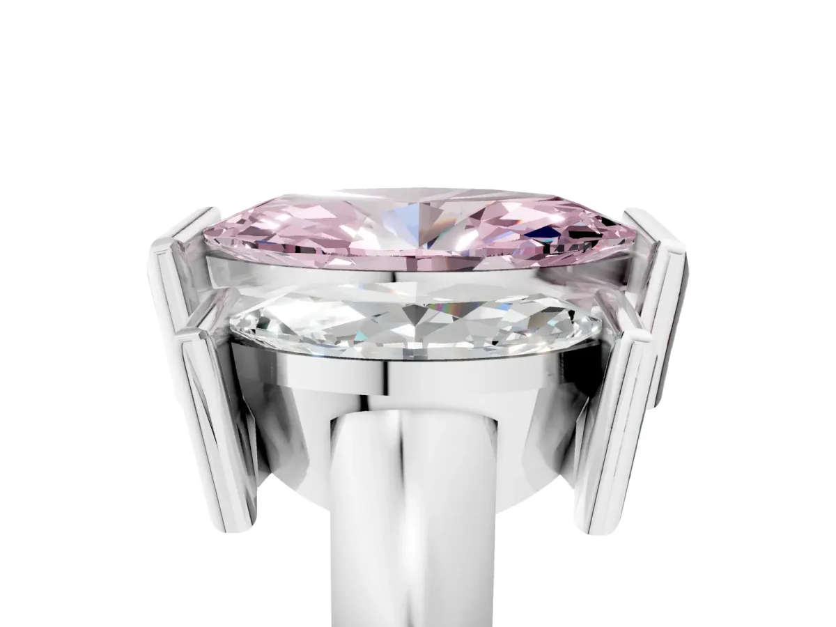 Fancy Pink Three Stone Marquise Cut Cut Channel Set Diamond Ring Silver