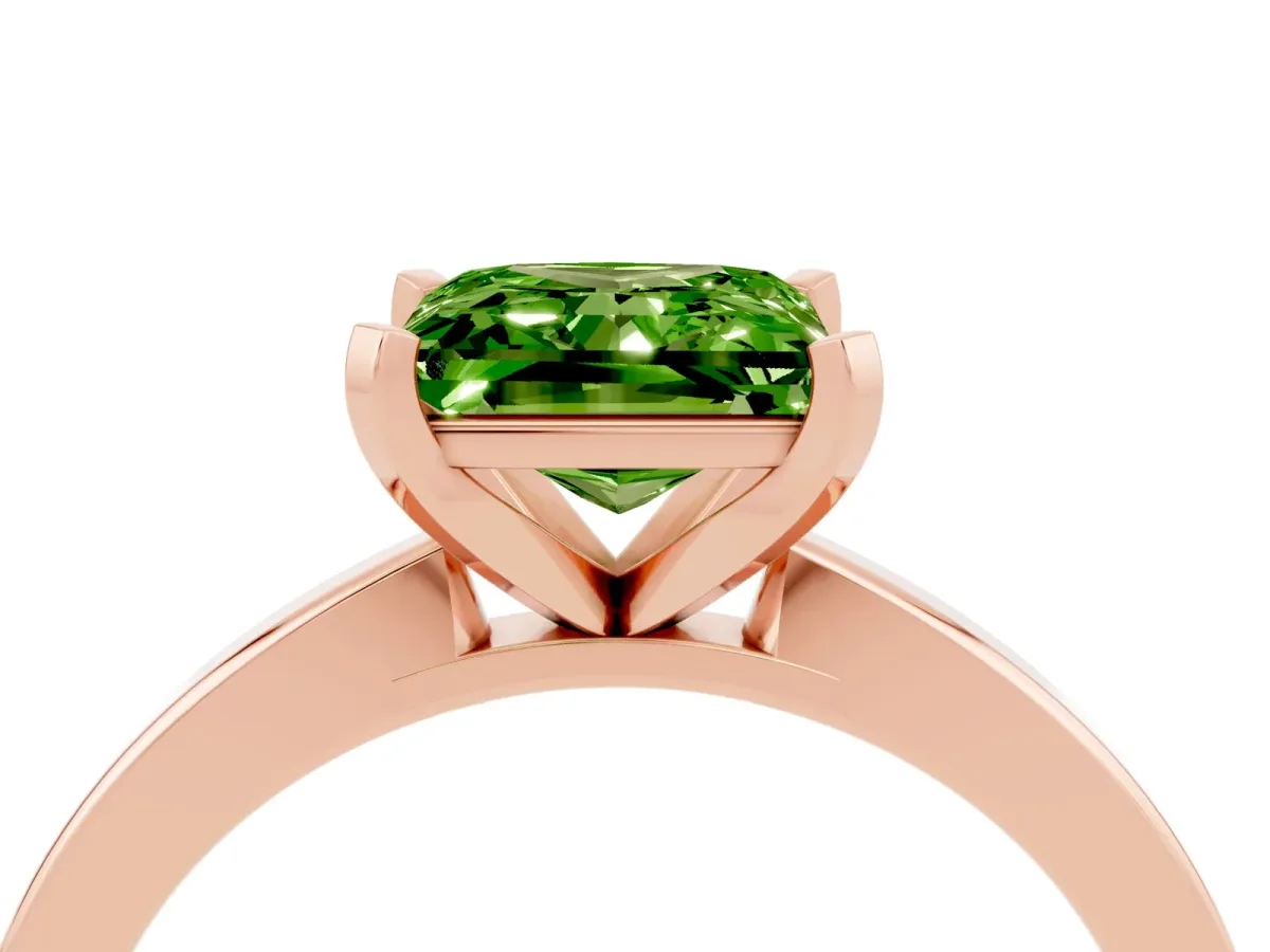Princess Cut Peridot Solitaire Engagement Ring with Classic Band and Four-Prong Setting Rose gold