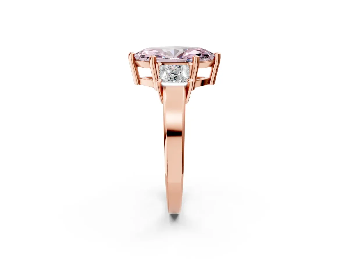 Fancy Pink Three-Stone Marquise Cut Cut Solitaire Ring with Prong Setting Rose gold