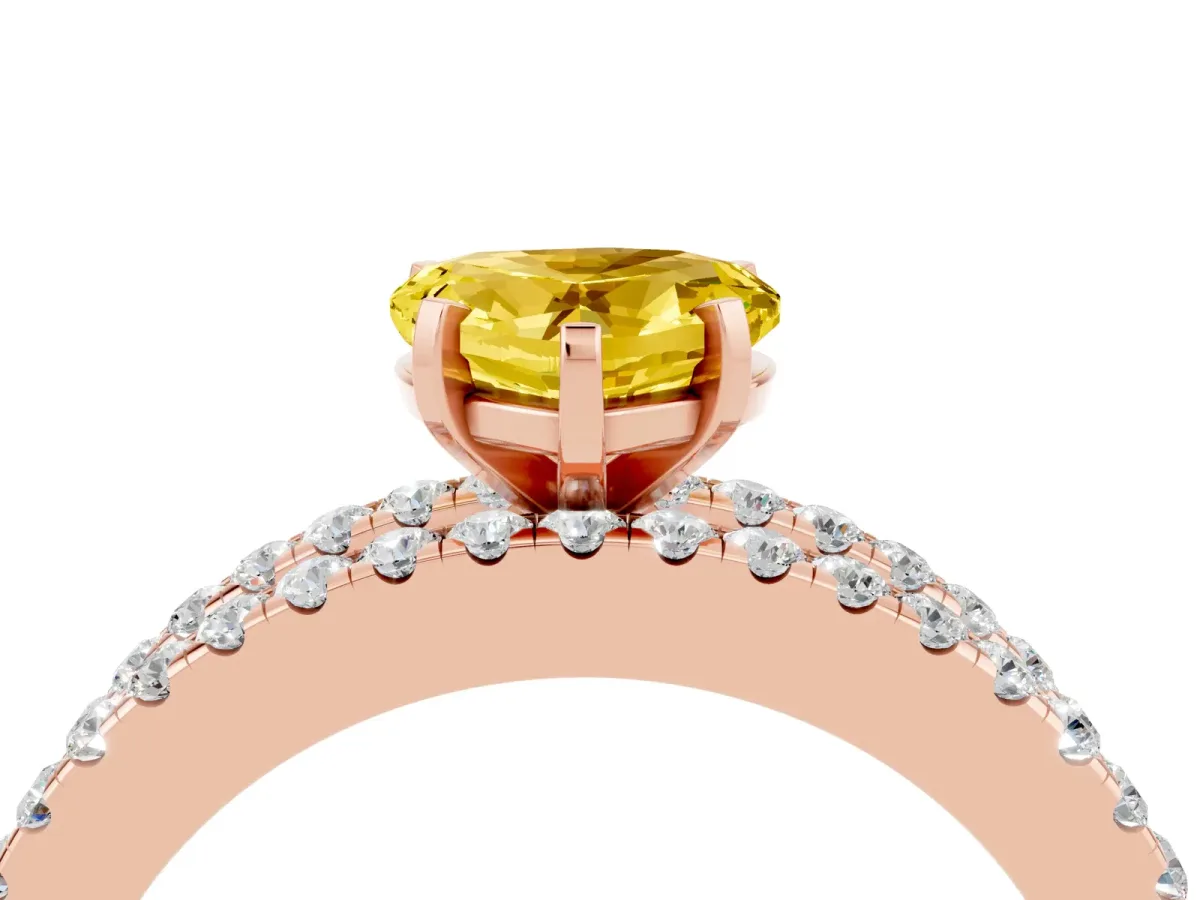 Heart Cut Yellow Sapphire Solitaire Ring with Pavé and Channel Set Band Rose gold
