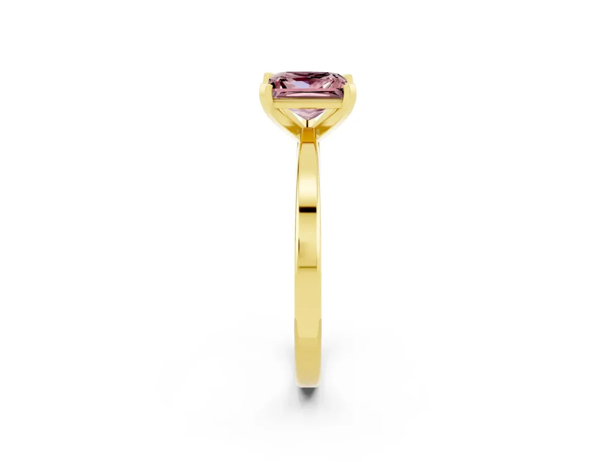 Princess Cut Morganite Solitaire Engagement Ring with Classic Band and Four-Prong Setting Yellow gold