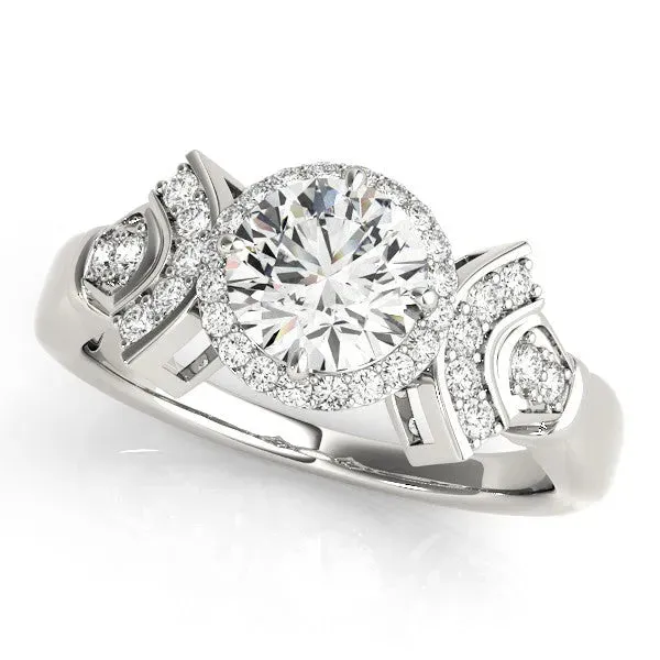 Round Cut Halo Diamond Split Shank Engagement Ring with Four-Prong Setting Silver