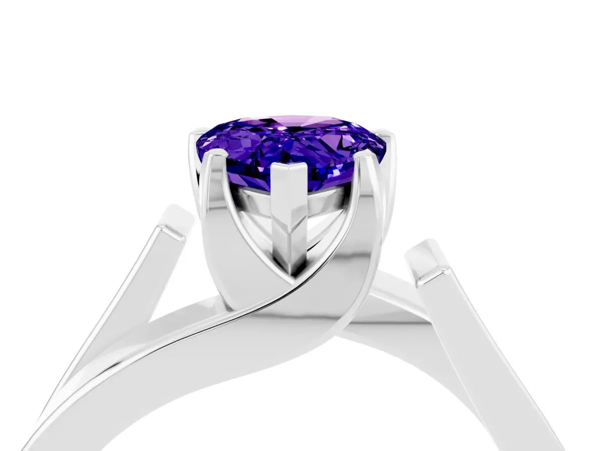 Modern Tension Set Pear Cut Tanzanite Solitaire Wide Band Ring Silver