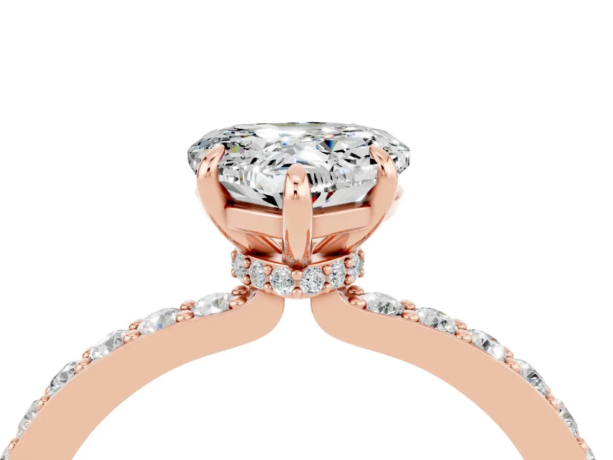 Heart Cut Moissanite Solitaire Engagement Ring with Pavé Band and Four-Prong Setting Rose gold