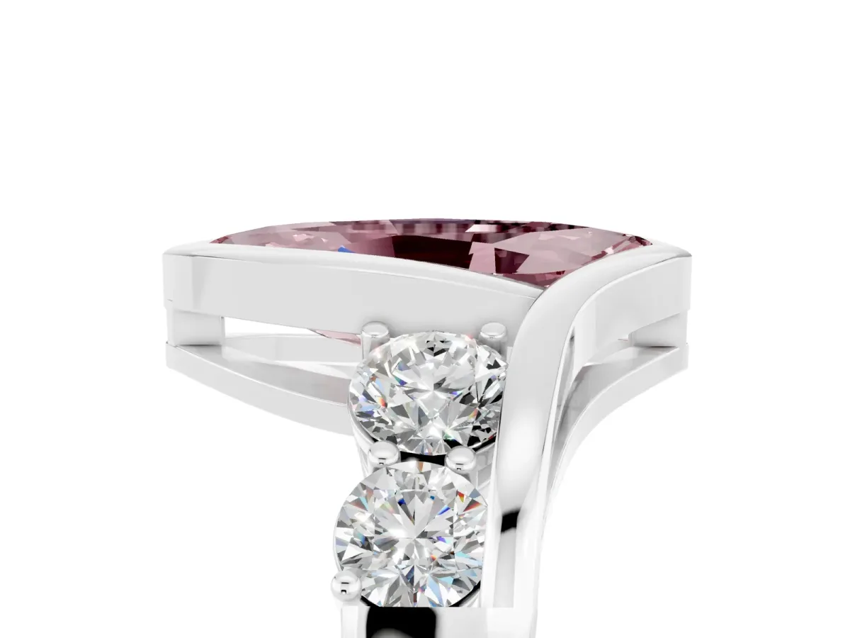 Bezel Set Marquise Cut Morganite Bypass Ring with Round Accents Silver