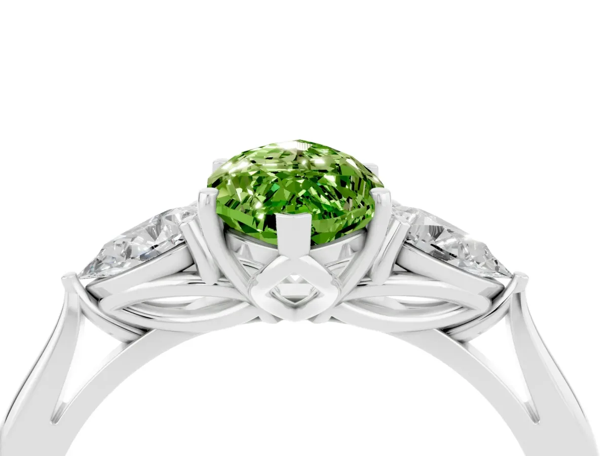 Marquise Cut Peridot Three-Stone Ring with Pear Side Stones and Prong Setting Silver