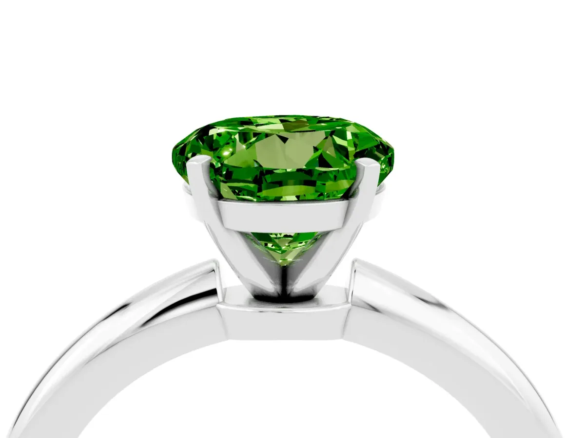 Round Cut Peridot Solitaire Ring with Six-Prong Setting and Classic Band White gold