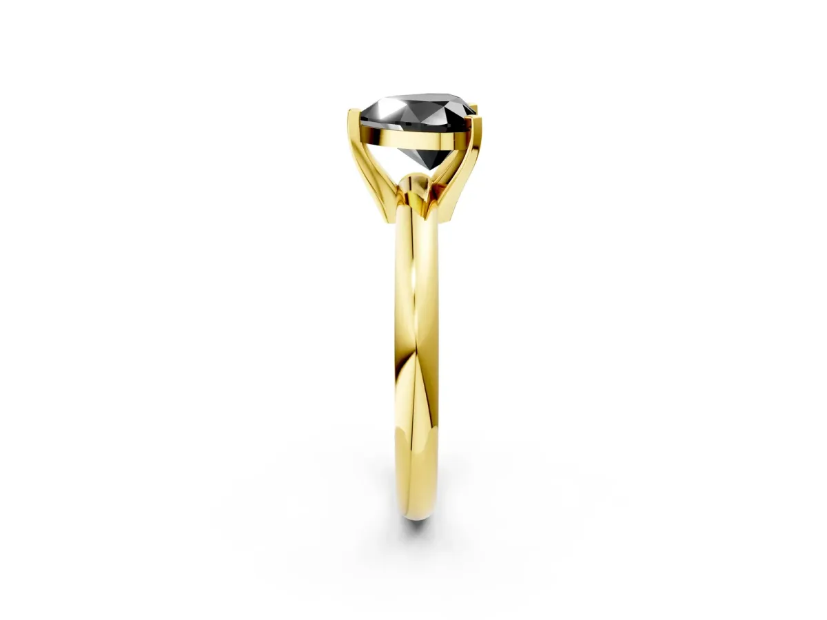 Fancy Black Heart Cut Diamond Solitaire Engagement Ring with Round Band and Four-Prong Setting Yellow gold