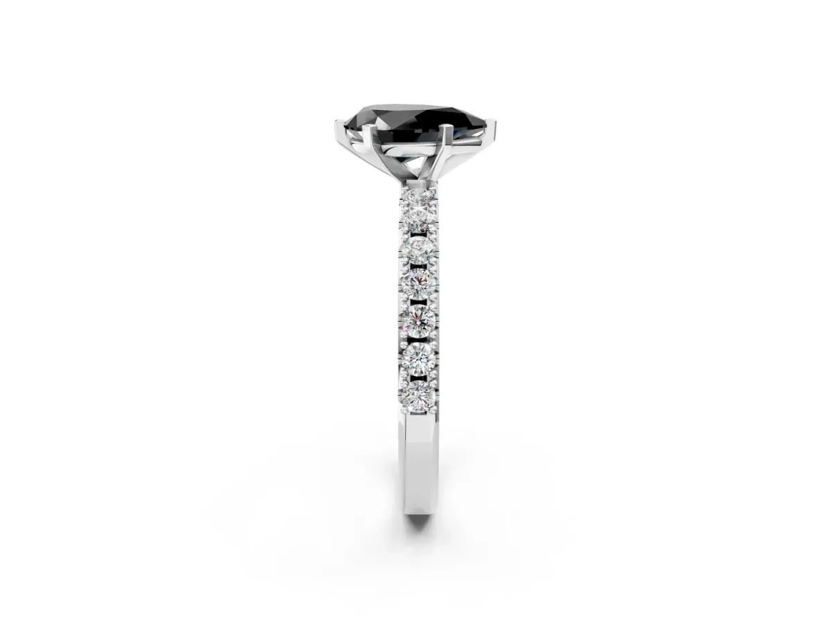 Fancy Black Pear Cut Diamond Solitaire Pavé Band with Four-Prong Setting Platinum
