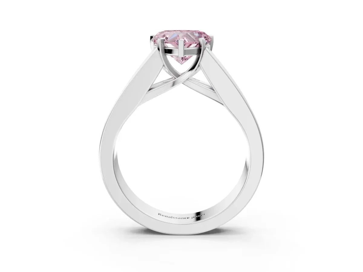 Fancy Pink Heart Cut Cut Channel Set Solitaire Ring with Four-Prong Setting White gold