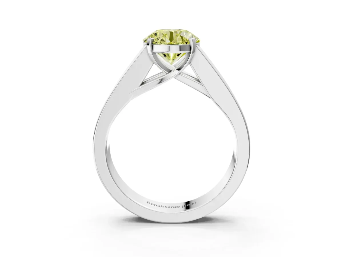 Fancy Yellow Round Cut Cut Channel Set Solitaire Ring with Four-Prong Setting White gold