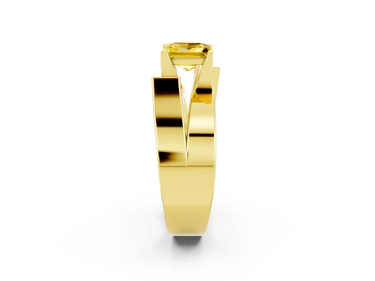Modern Tension Set Princess Cut Yellow Sapphire Solitaire Wide Band Ring Yellow gold