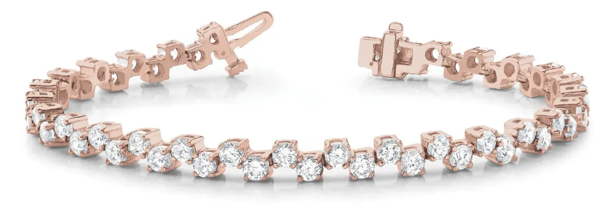 Round Cut Diamond Tennis Bracelet with Prong Setting and Link Band Rose gold