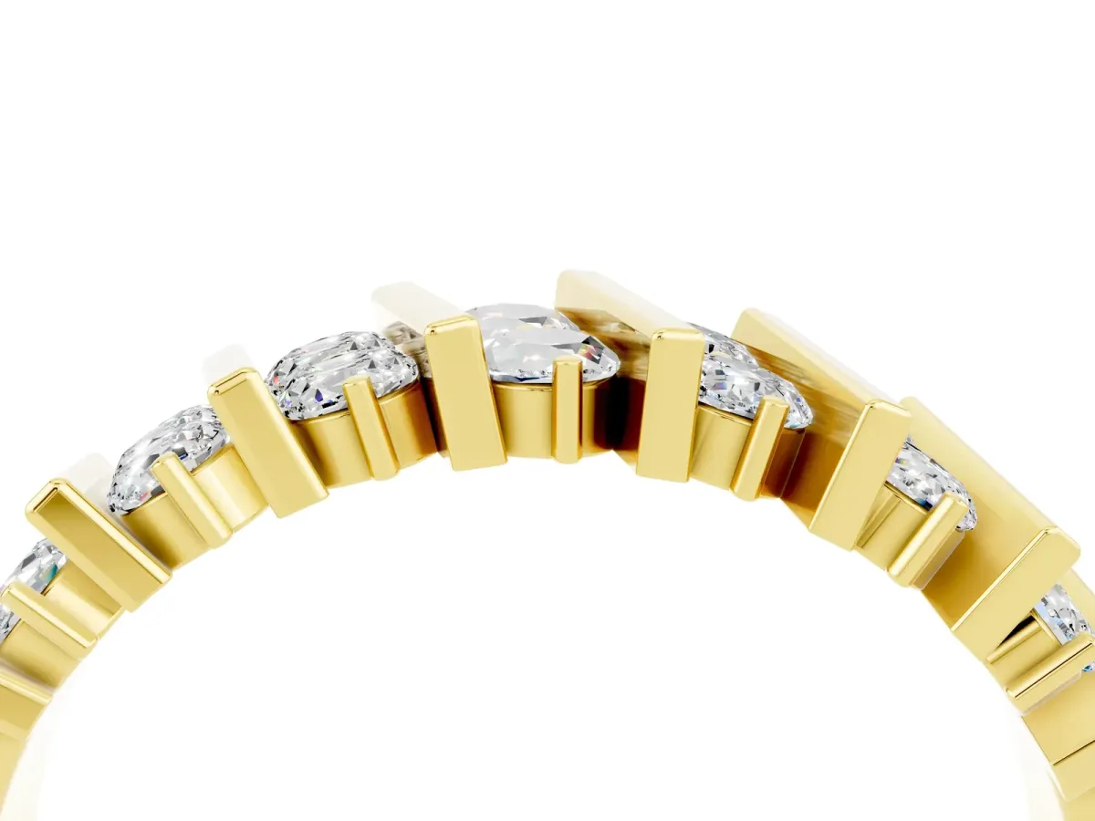 Channel Set Round Moissanite Anniversary Band with Vertical Prongs Yellow gold