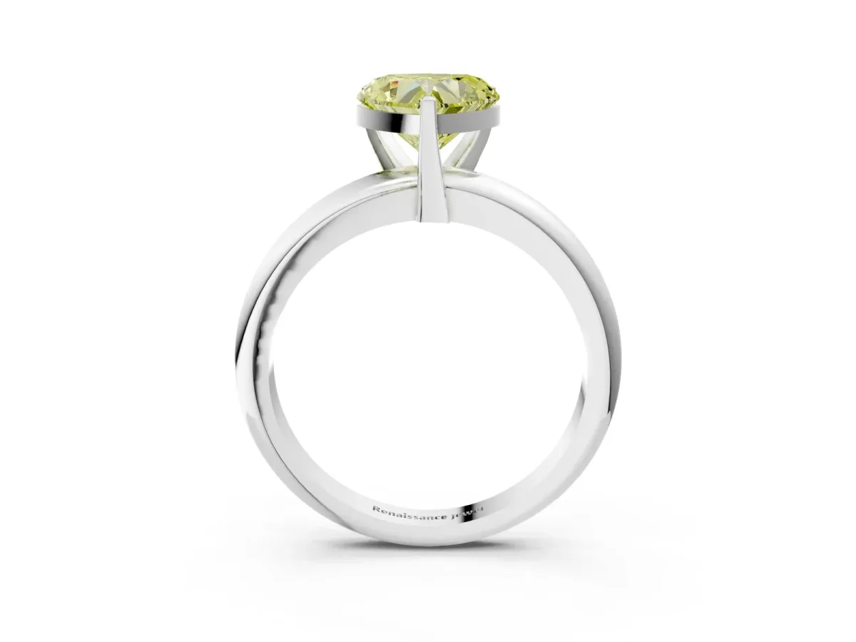 Fancy Yellow Heart Cut Diamond Solitaire Engagement Ring with Round Band and Four-Prong Setting White gold