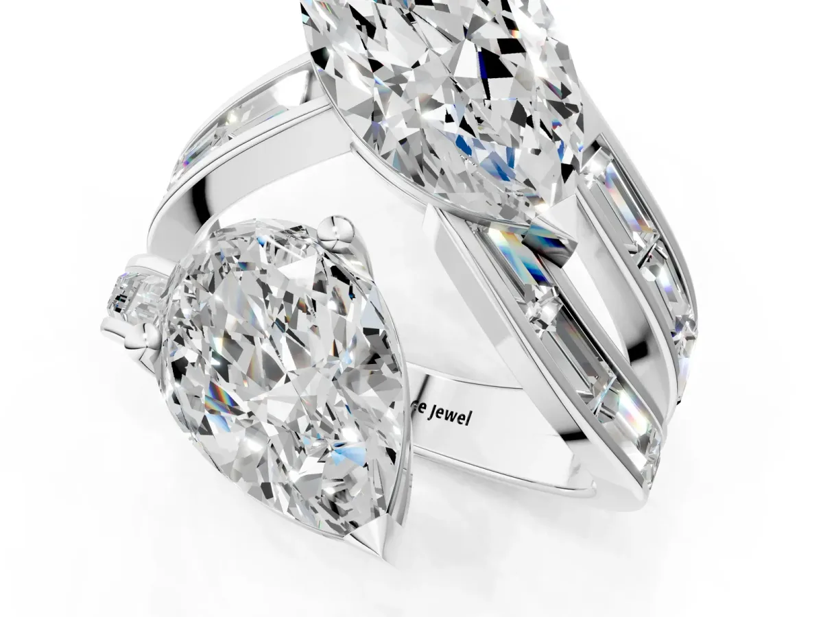 Marquise and Pear Diamond Toi Moi Ring with Baguette Diamond Accents White gold