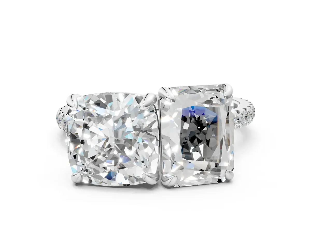 Cushion and Radiant Toi Moi Ring with Prong Setting and Micro Pave Band Silver