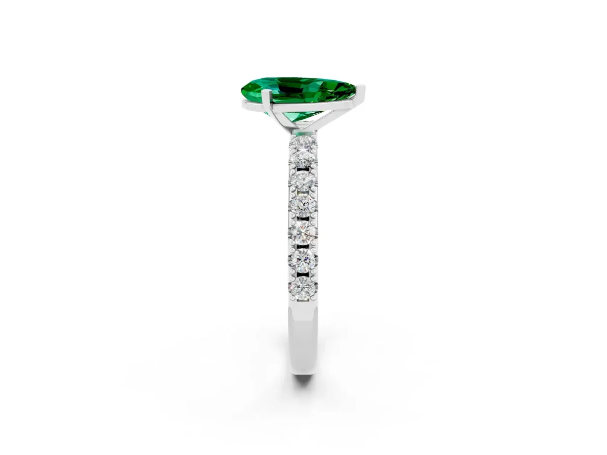 Pear Cut Emerald Solitaire Pavé Band with Four-Prong Setting Platinum