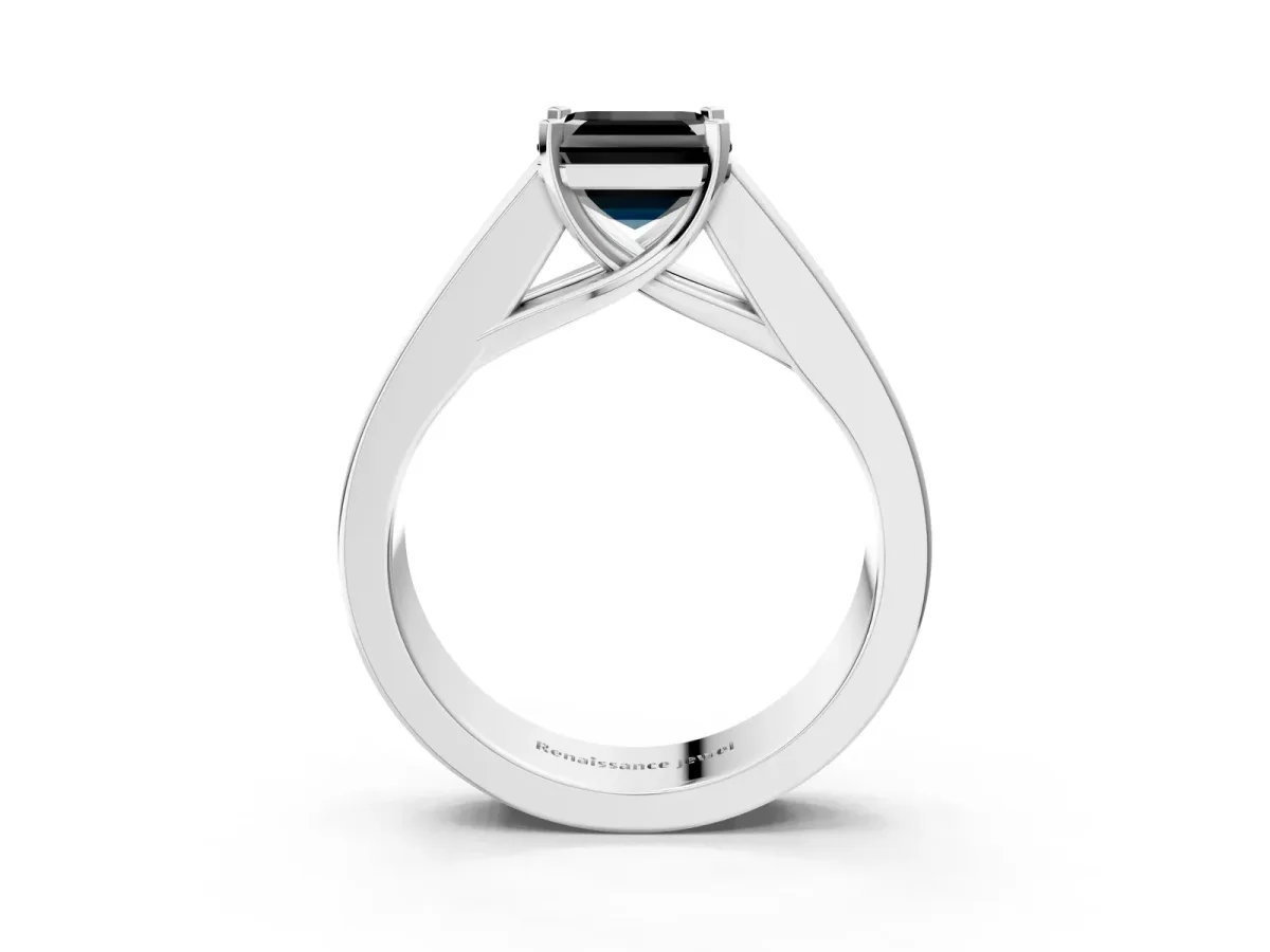 Fancy Black Asscher Cut Cut Channel Set Solitaire Ring with Four-Prong Setting Platinum