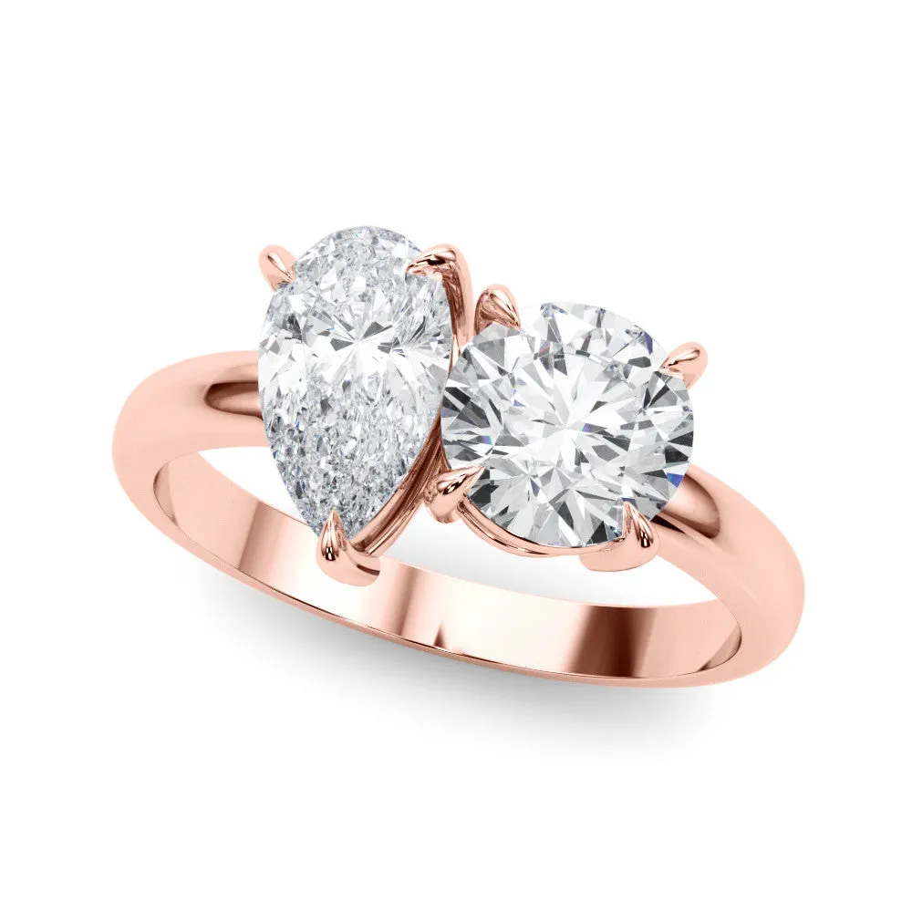 Round and Pear Toi Moi Ring with Prong Setting and Plain Band Rose gold