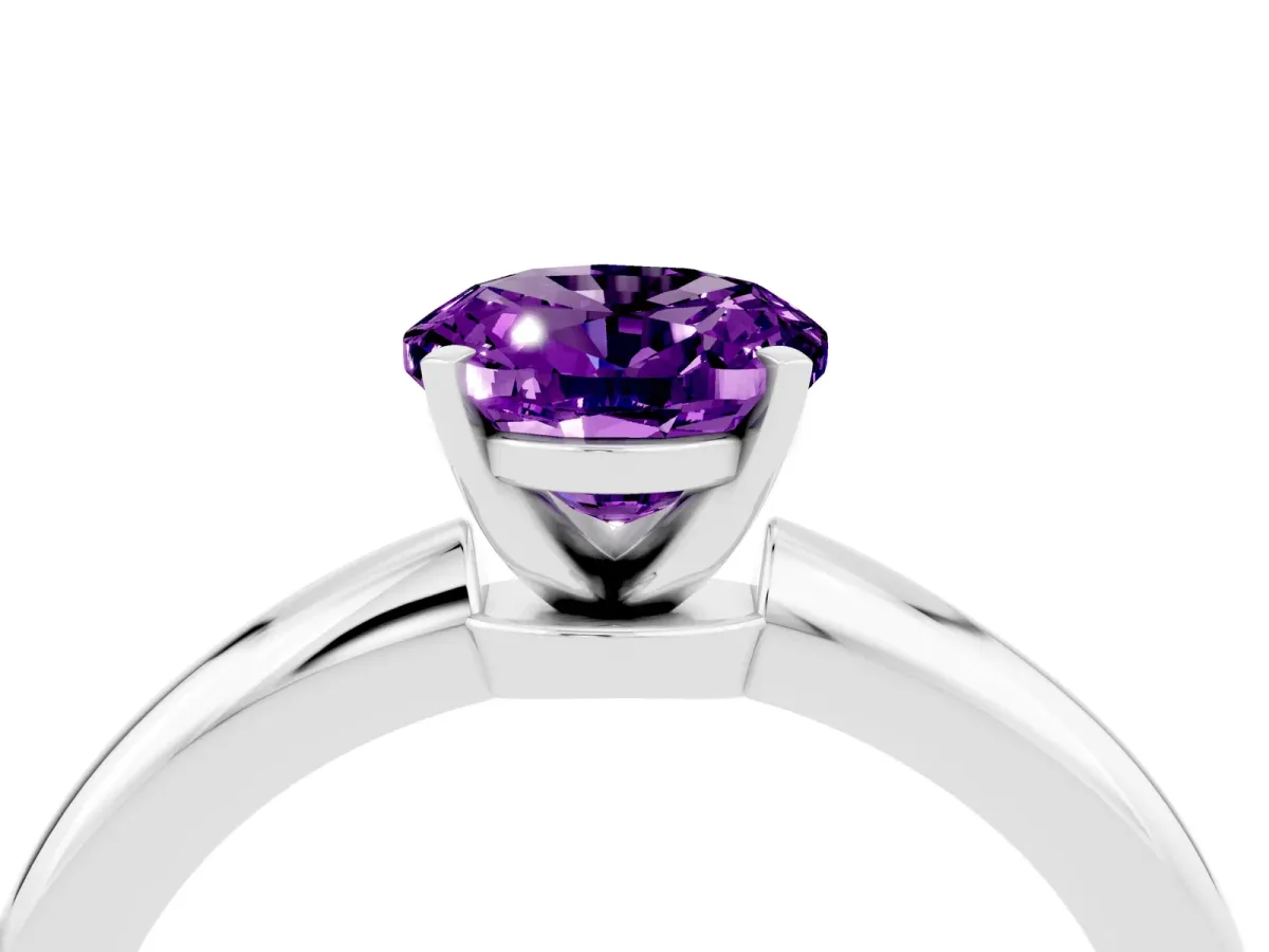 Oval Cut Amethyst Solitaire Ring with Six-Prong Setting and Classic Band Platinum
