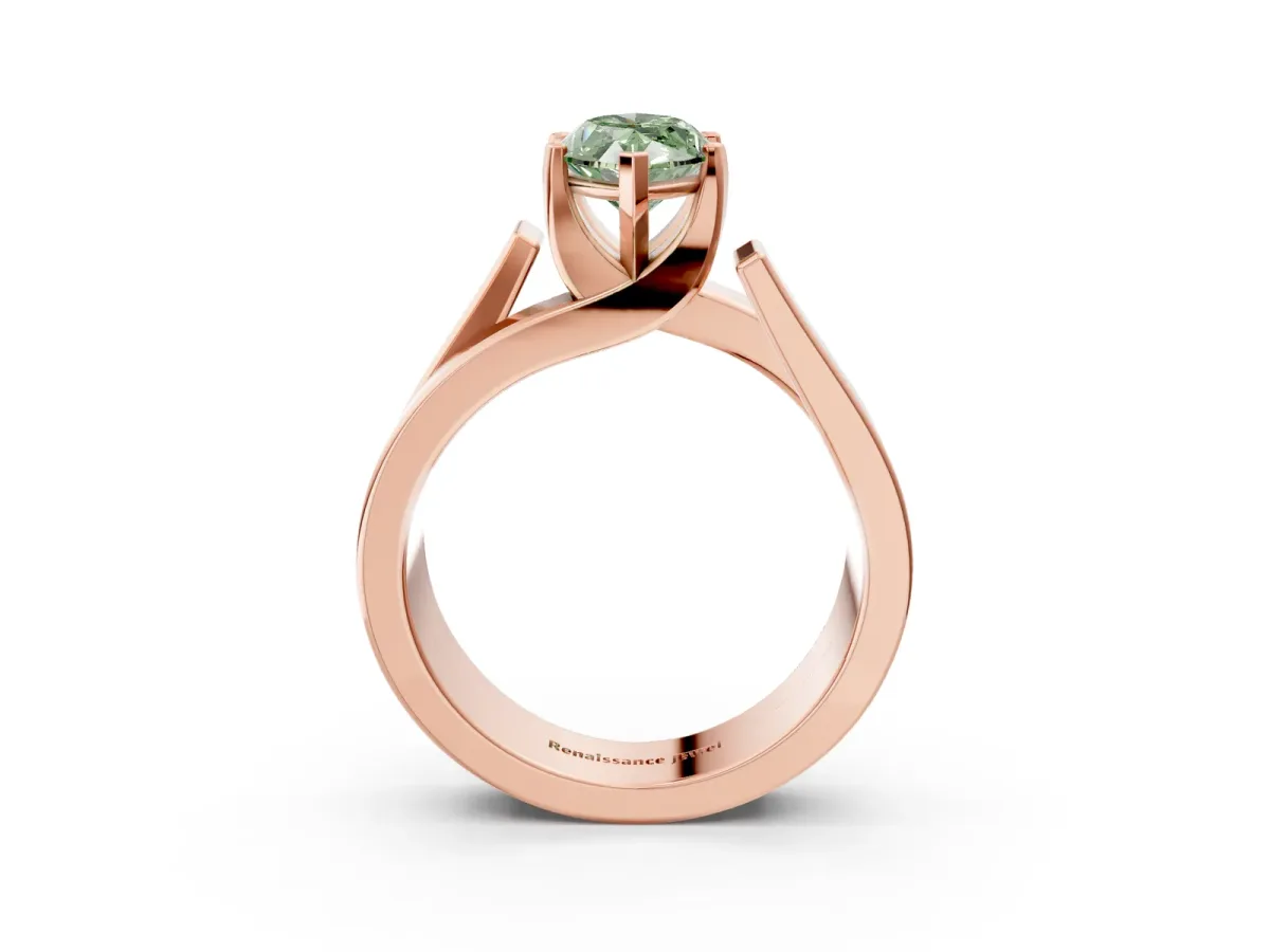 Fancy Green Modern Tension Set Marquise Cut Diamond Solitaire Wide Band Ring Rose gold