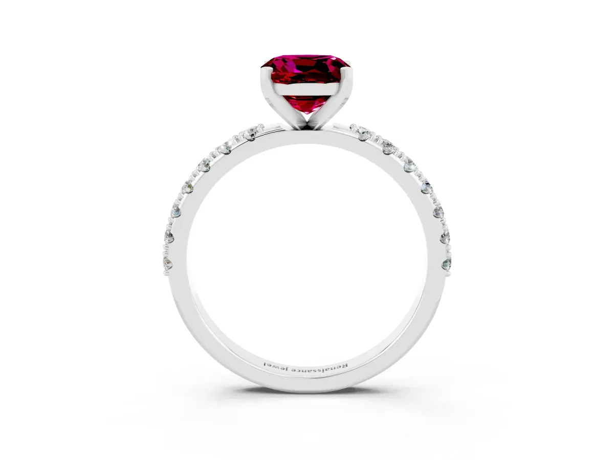Cushion Cut Garnet Solitaire Pavé Band with Four-Prong Setting Silver