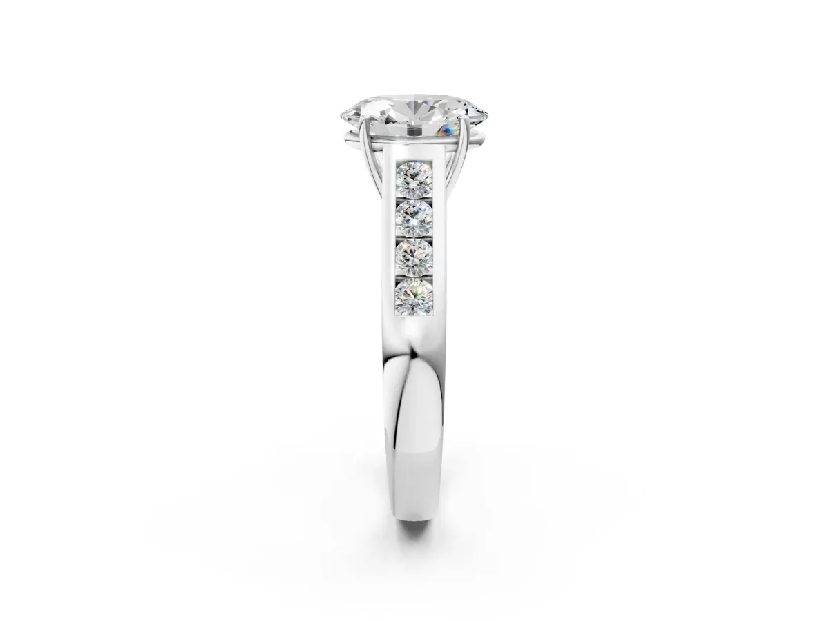 Oval Cut Brilliant Channel-Set Solitaire Ring with Four-Prong Setting White gold