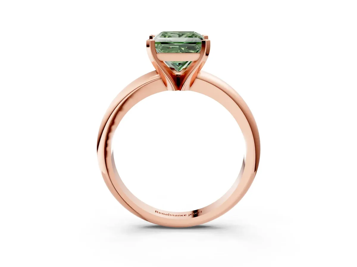 Fancy Green Princess Cut Diamond Solitaire Engagement Ring with Round Band and Four-Prong Setting Rose gold