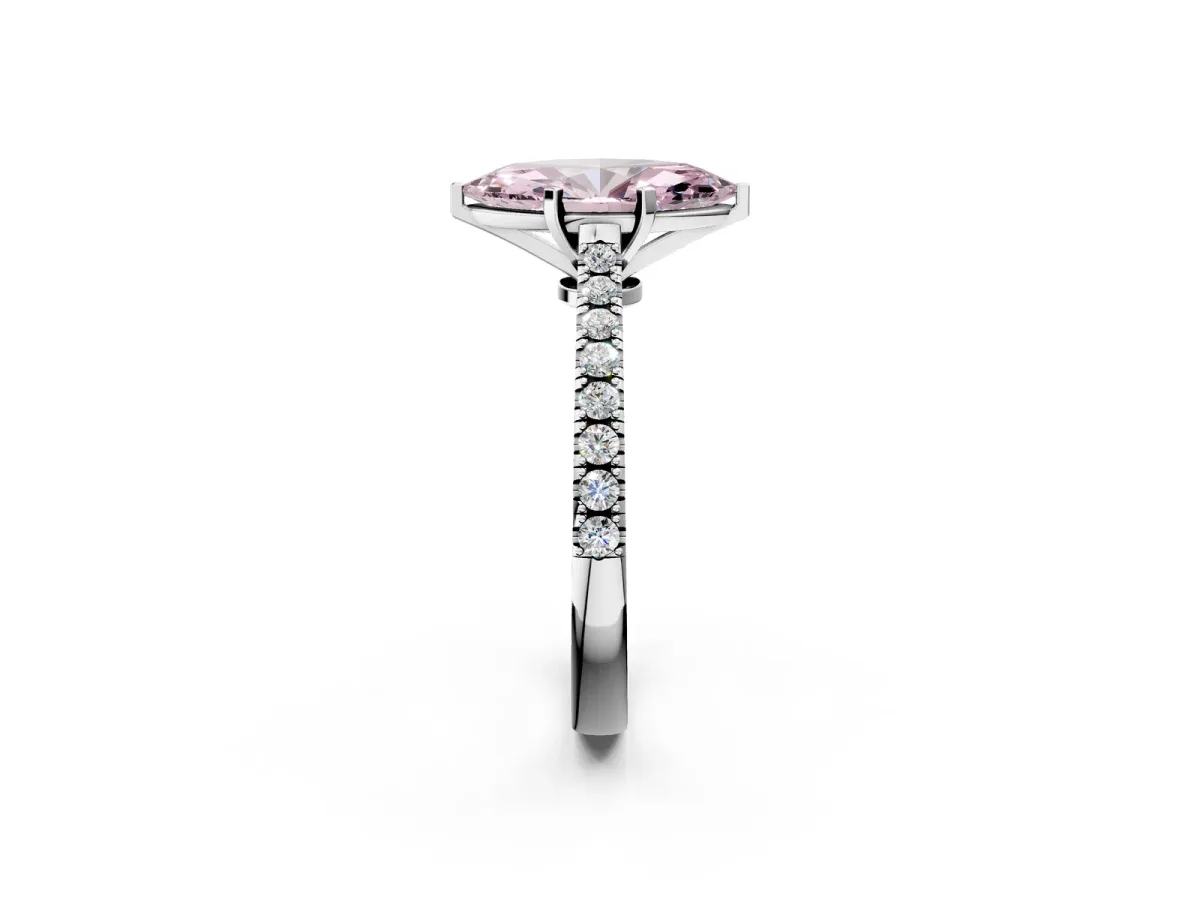 Fancy Pink Marquise Cut Cut Solitaire Diamond Engagement Ring with Pave Band and Four-Prong Setting White gold