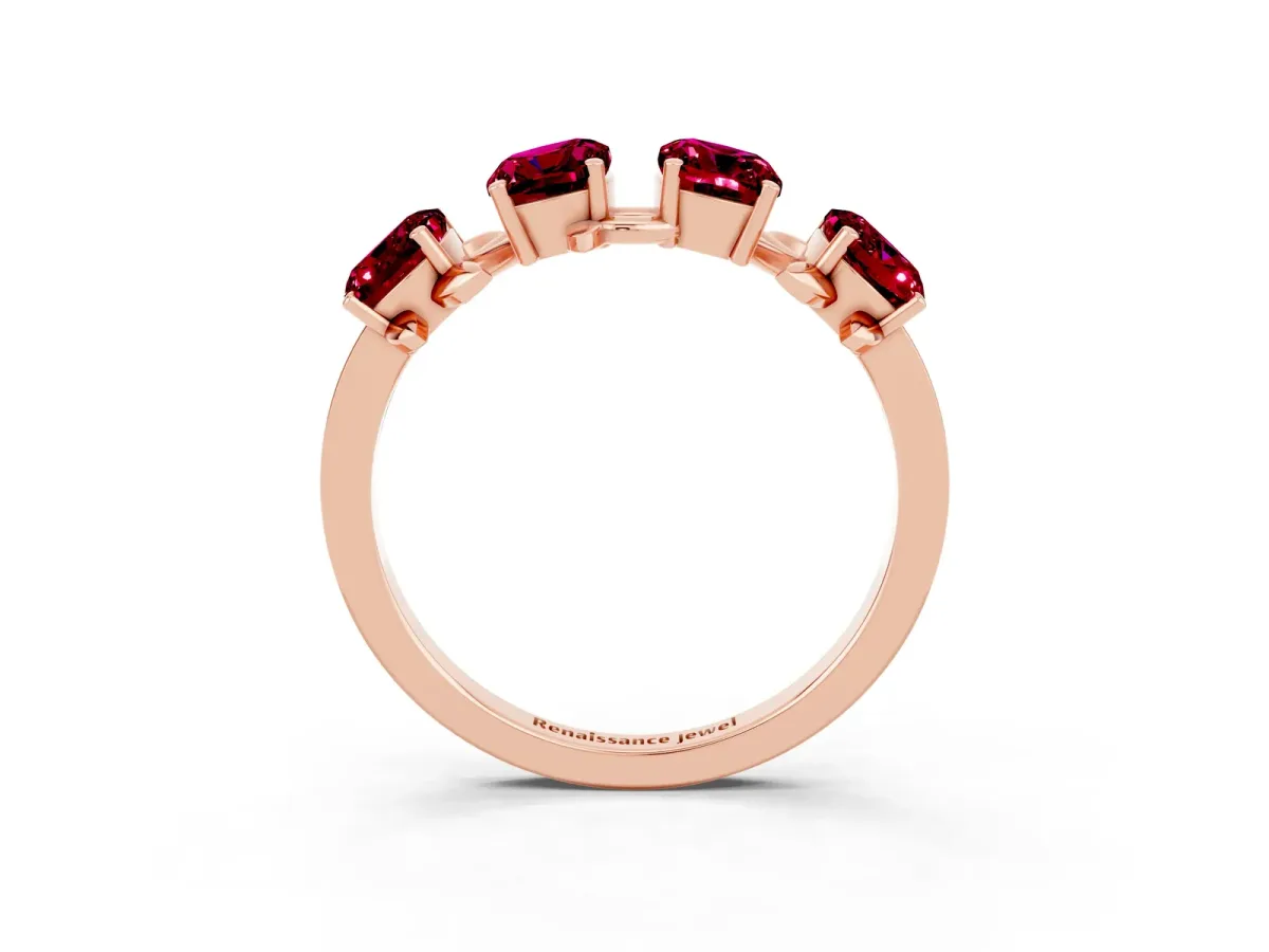 Four-Stone Elongated Cushion Garnet Band with Nature-Inspired Prong Setting Rose gold