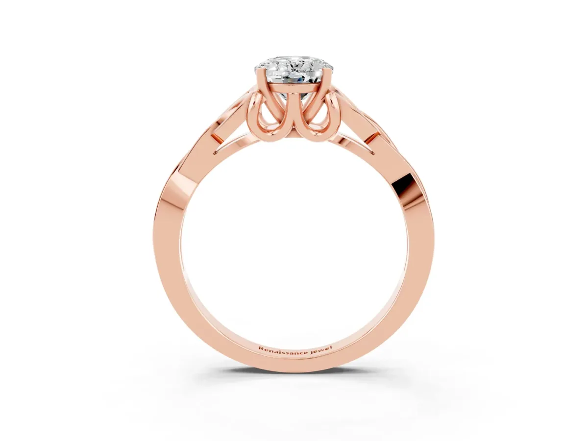 Oval Cut Moissanite Solitaire Engagement Ring with Celtic Knot Band and Four-Prong Setting Rose gold