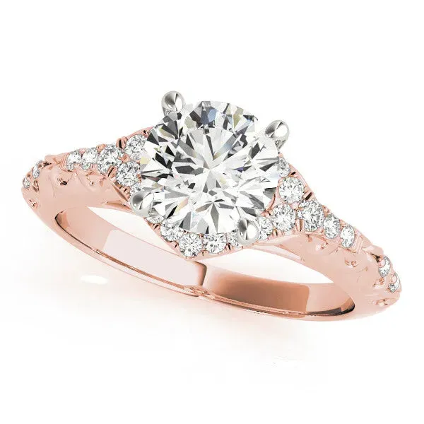Fancy Blue Asscher Cut Diamond Solitaire Ring with Hidden Halo and Pavé Band Rose gold