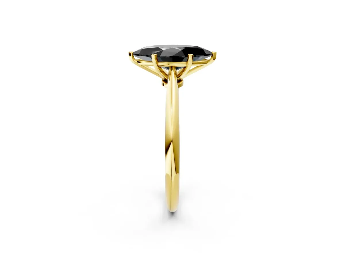Fancy Black Marquise Cut Diamond Solitaire Engagement Ring with Classic Band and Four-Prong Setting Yellow gold