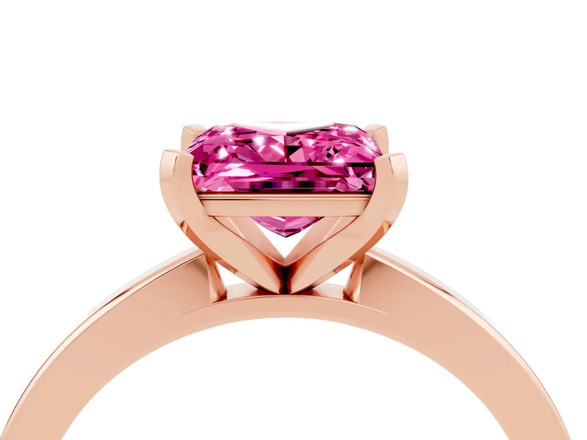 Princess Cut Pink Sapphire Solitaire Engagement Ring with Classic Band and Four-Prong Setting Rose gold