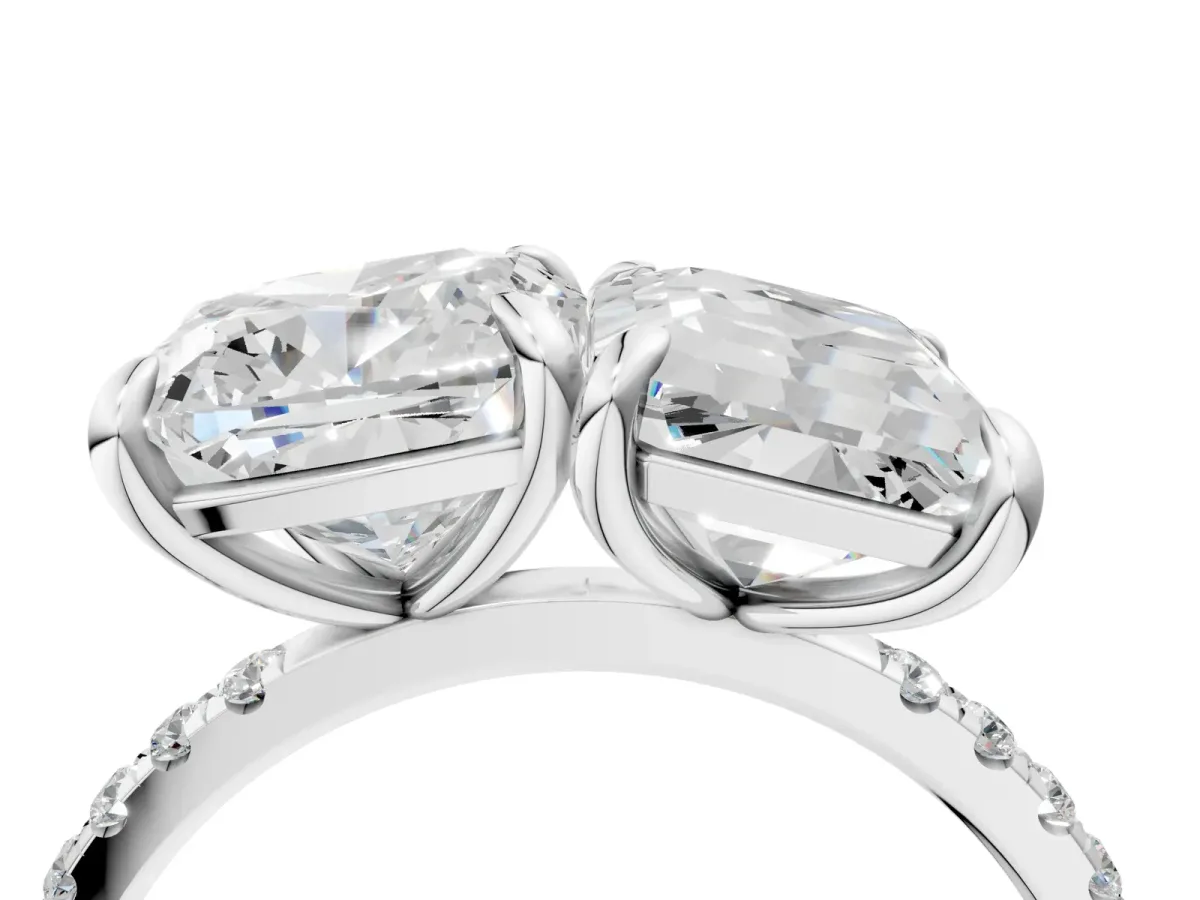 Cushion and Emerald Toi Moi Ring with Prong Setting and Micro Pave Band Silver