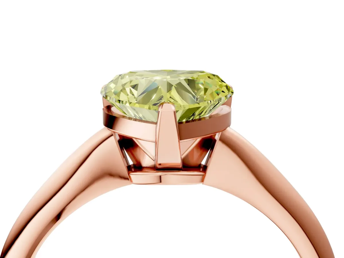 Fancy Yellow Heart Cut Diamond Solitaire Engagement Ring with Classic Band and Four-Prong Setting Rose gold