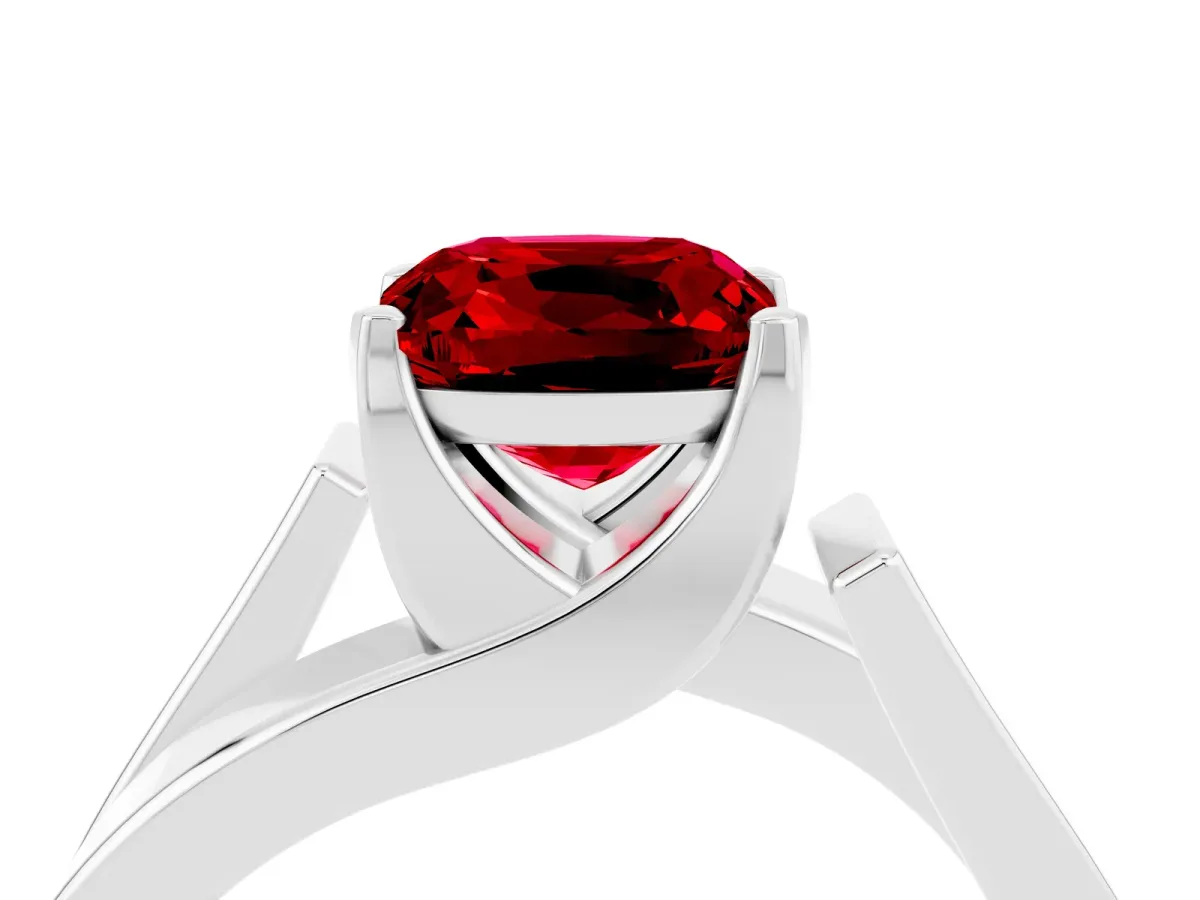 Modern Tension Set Cushion Cut Ruby Solitaire Wide Band Ring White gold