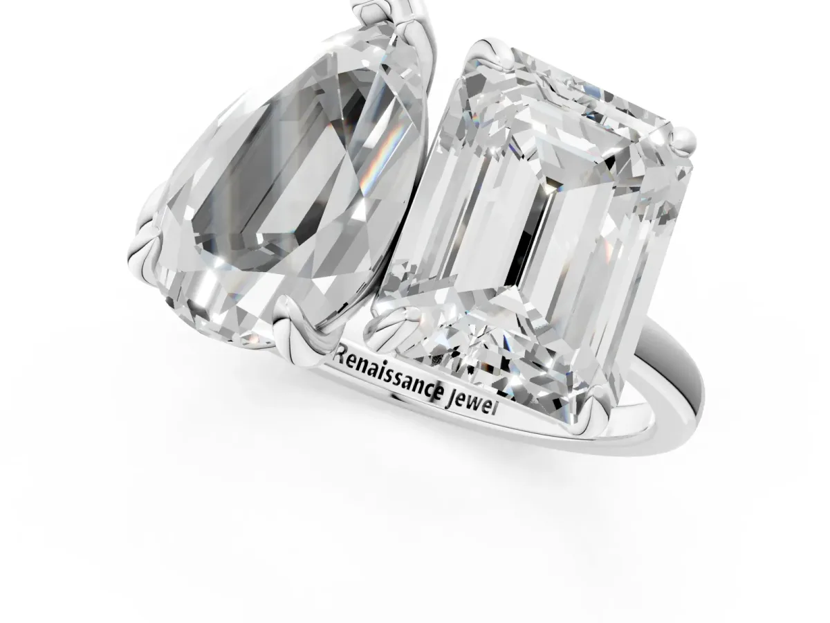 Pear and Radiant Toi Moi Ring with Prong Setting and Plain Band Platinum