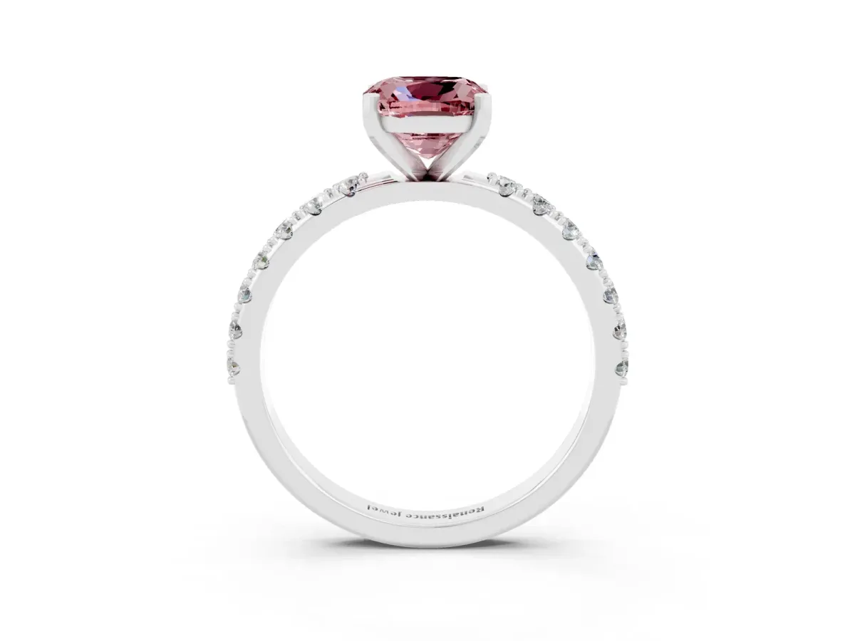 Cushion Cut Morganite Solitaire Pavé Band with Four-Prong Setting Platinum