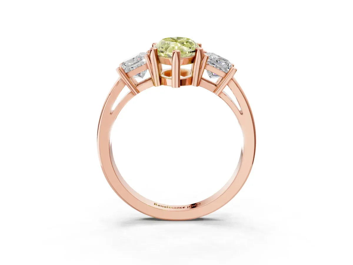 Fancy Yellow Three-Stone Marquise Cut Cut Solitaire Ring with Prong Setting Rose gold