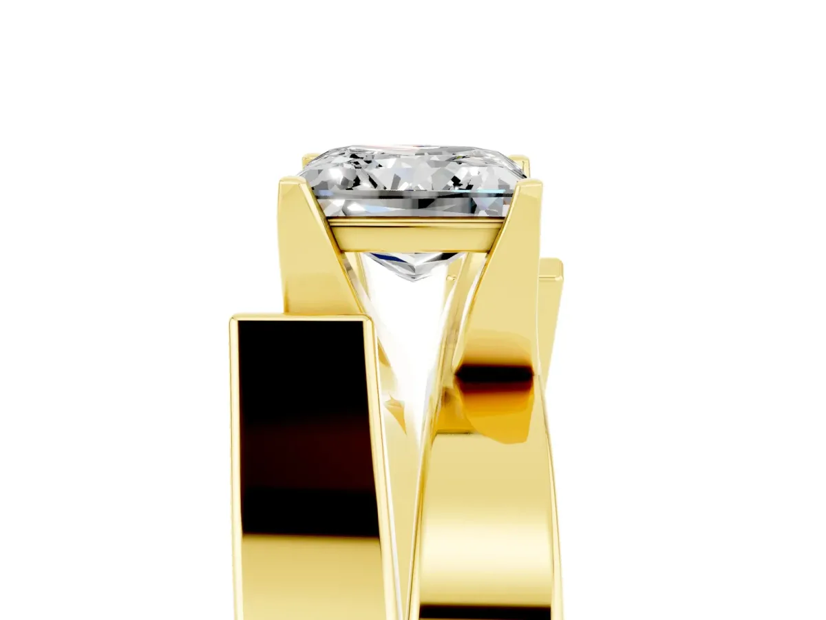 Modern Tension Set Princess Cut Moissanite Solitaire Wide Band Ring Yellow gold