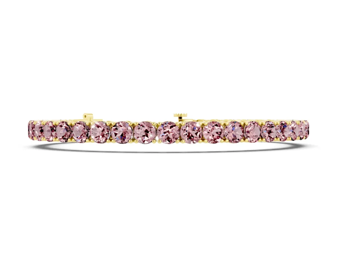 Round Brilliant Morganite Tennis Bracelet with Prong Setting Yellow gold
