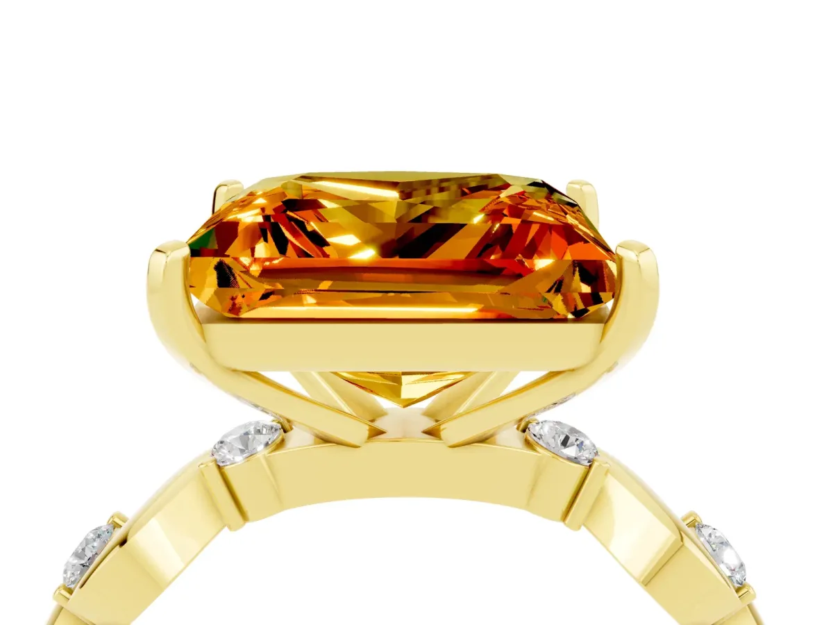 Princess Cut Citrine Solitaire Twisted Band with Round Accents and Prong Setting Yellow gold