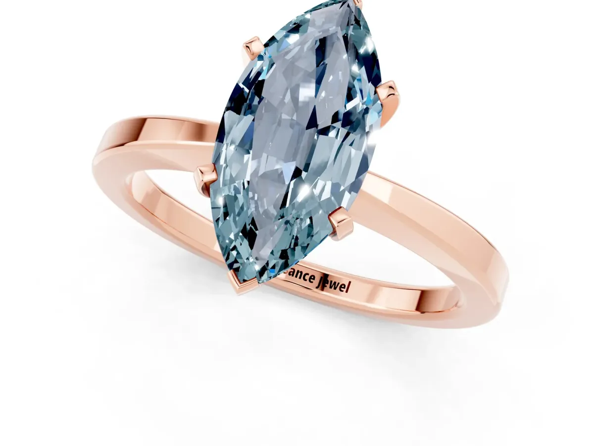 Marquise Cut Aquamarine Solitaire Engagement Ring with Classic Band and Four-Prong Setting Rose gold