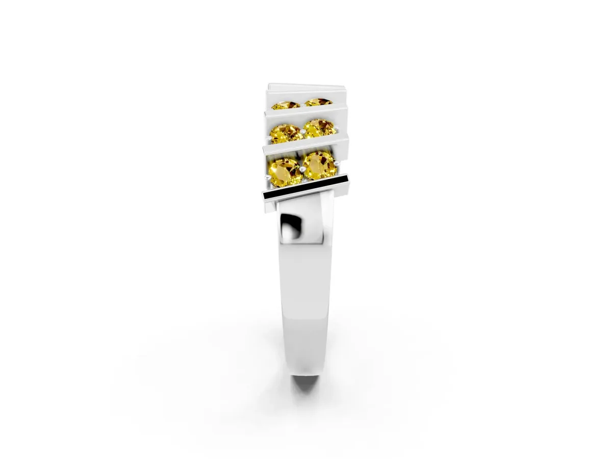 Channel Set Round Yellow Sapphire Anniversary Band with Vertical Prongs White gold
